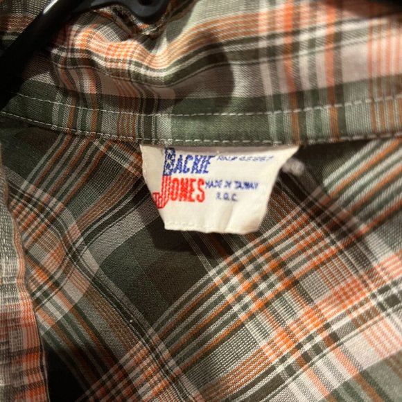 vintage 70s top shirt thin plaid olive green western cowgirl blouse S M - Picture 7 of 7